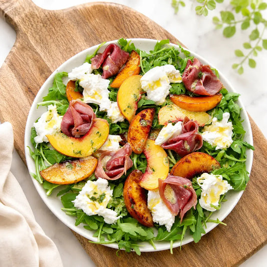 Peach, Burrata & Lamb Prosciutto Salad